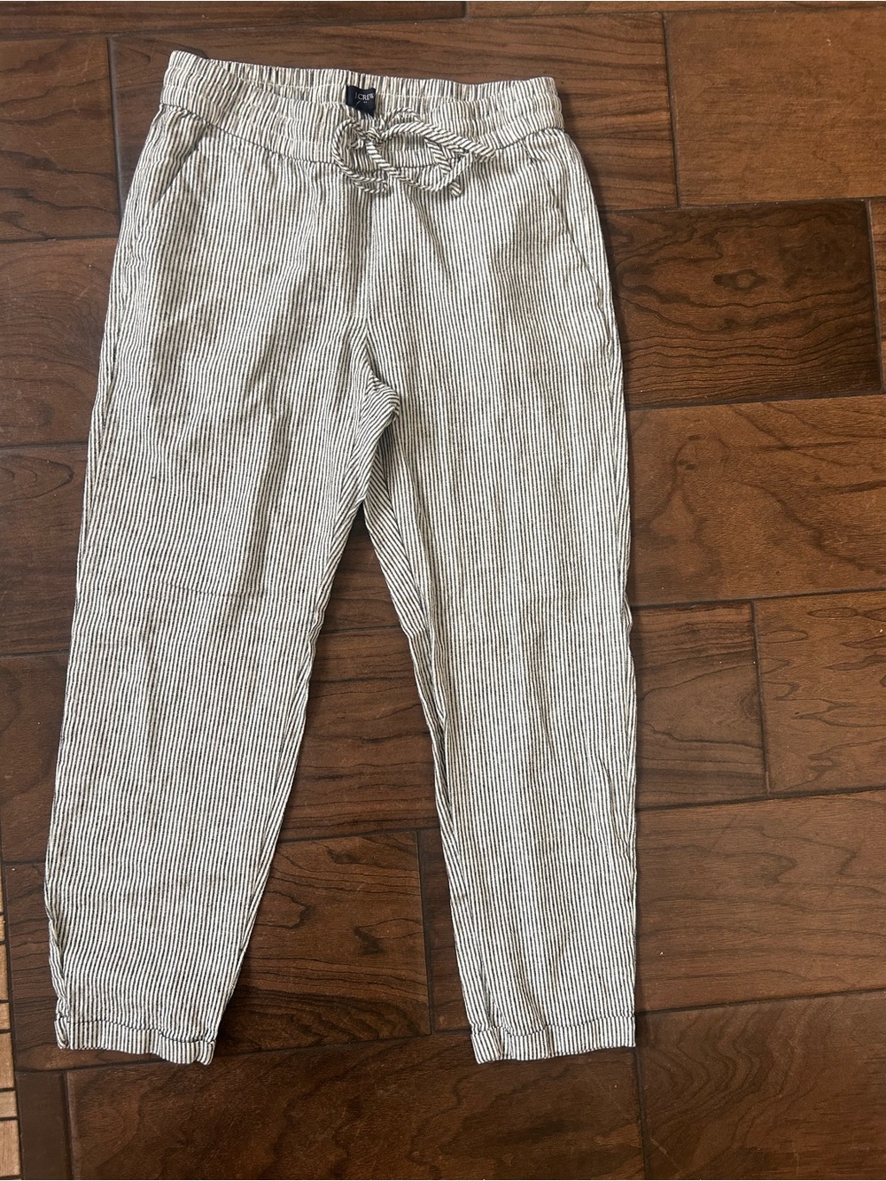 J. Crew Women's Straight Leg Drawstring Pants in Light Gray Pinstripe - Picture 2 of 8